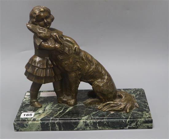 J. Faes. A French bronze of a girl with a borzoi height 29cm